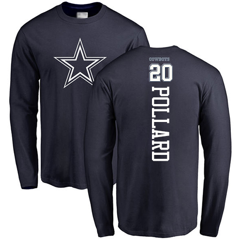 Men Dallas Cowboys Navy Blue Tony Pollard Backer #20 Long Sleeve Nike NFL T Shirt